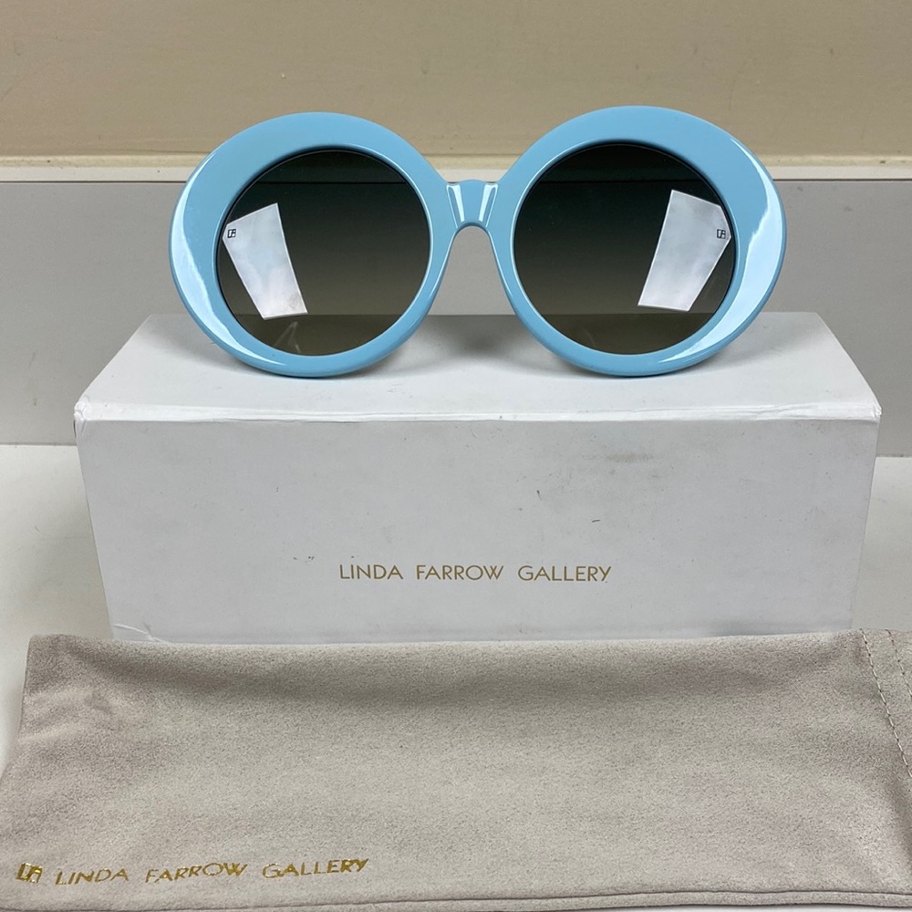 Linda Farrow Porcelain Blue Italian Acetate Gradient Lenses 18-22K Gold Plated